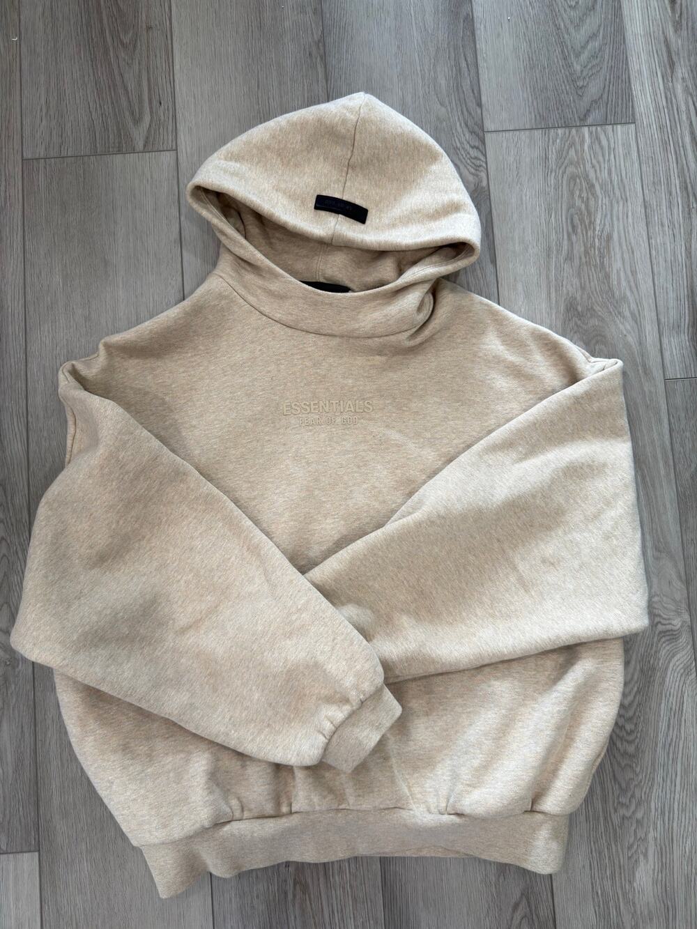 Fear of God Essentials Chest Hoodie Logo Oatmeal Casual Versatile Small